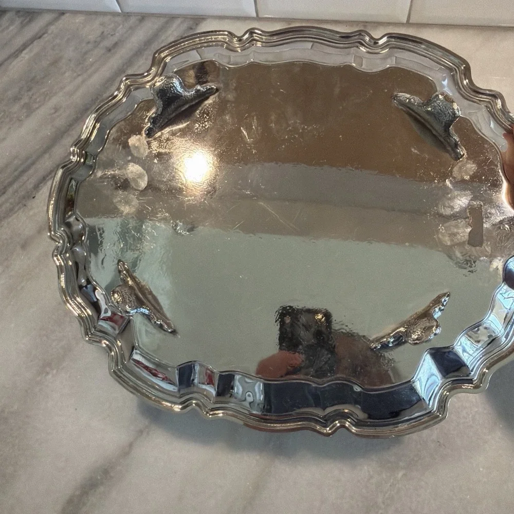 Vtg Leonard Silver Plate Footed Serving Tray Vanity Display 14